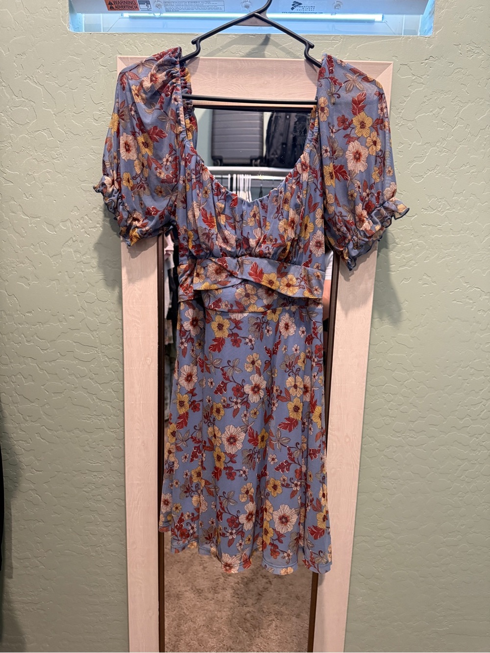 Inspired Hearts Blue Floral Mini Dress with Yellow & Rust Accents